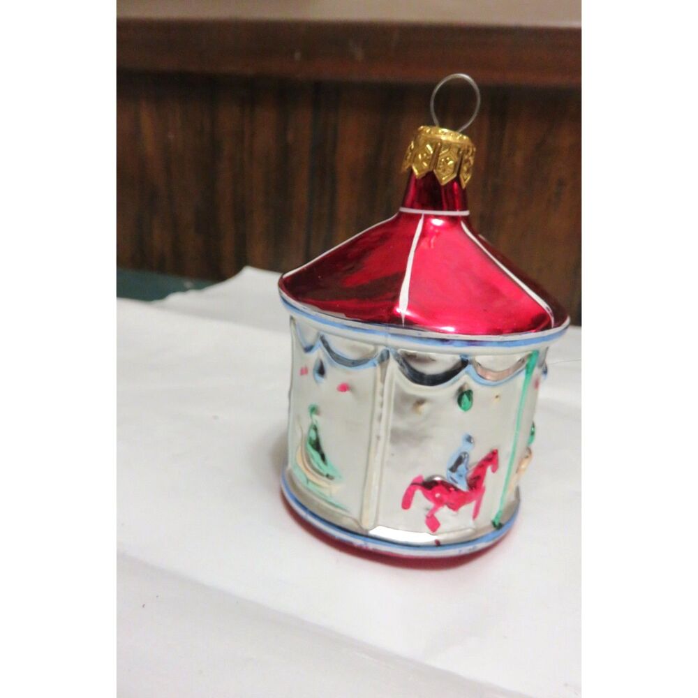 Vintage Blown Glass Ornament Carousel Merry Go Round Christmas Poland